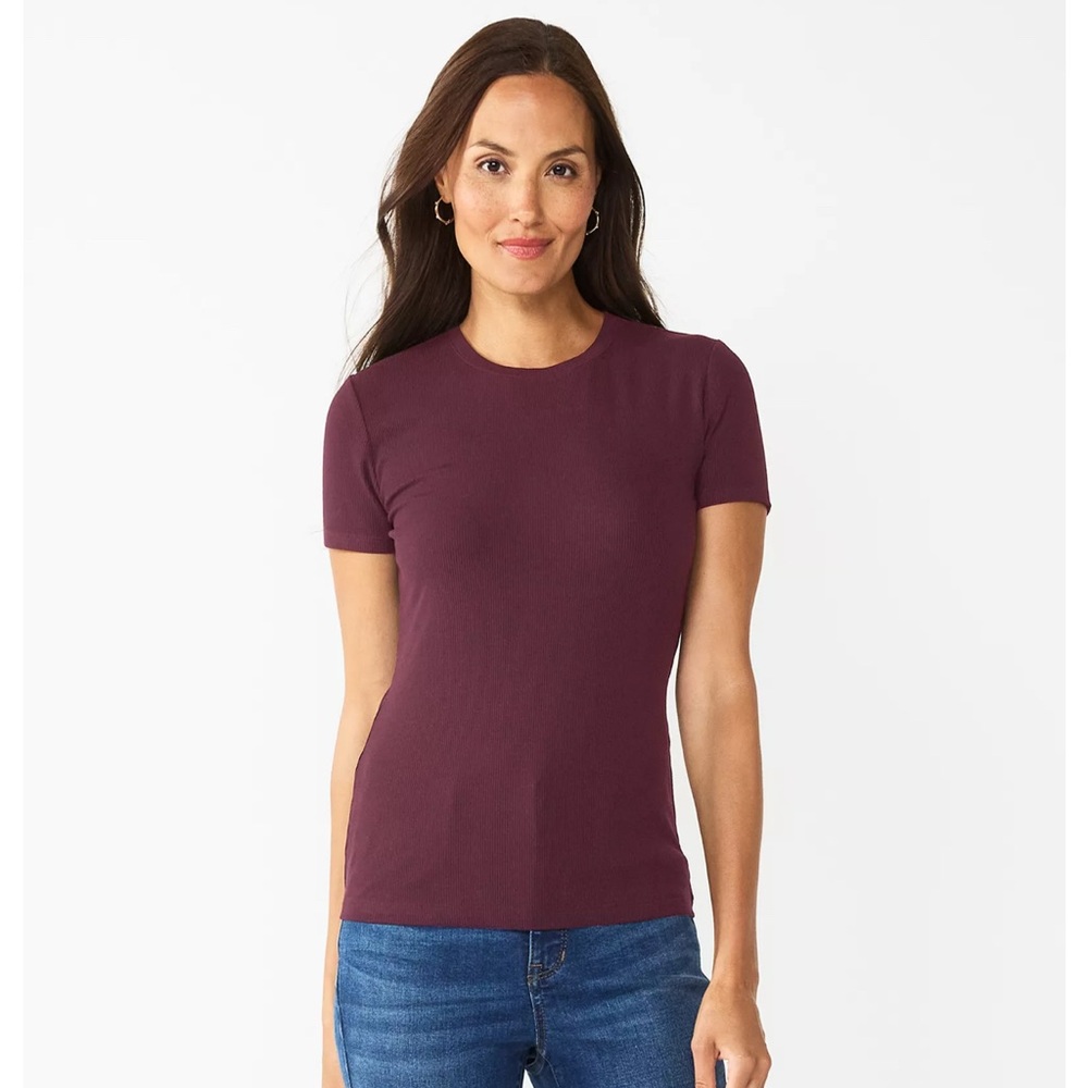 Nine West Fitted Ribbed Short Sleeve Tee
